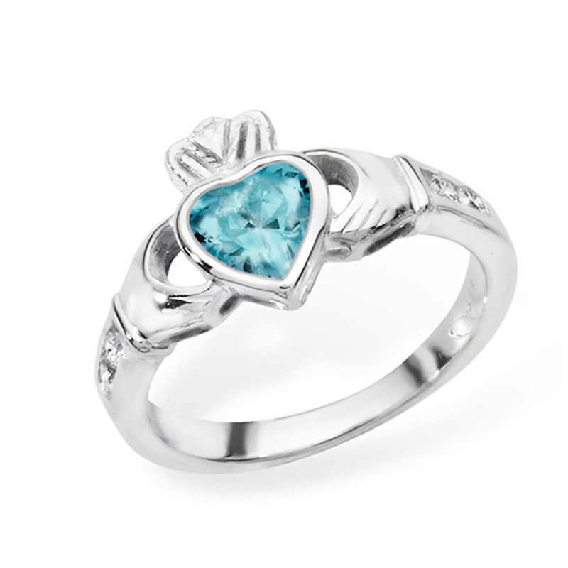 March Birthstone Claddagh Ring