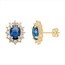 9CT CZ Sapphire Oval Earrings