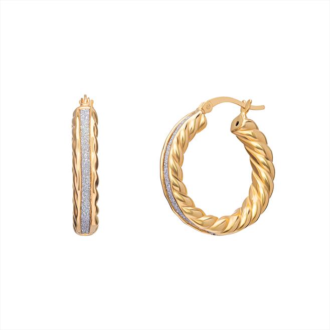 G/PL Rope Style CZ Hoop Earrings