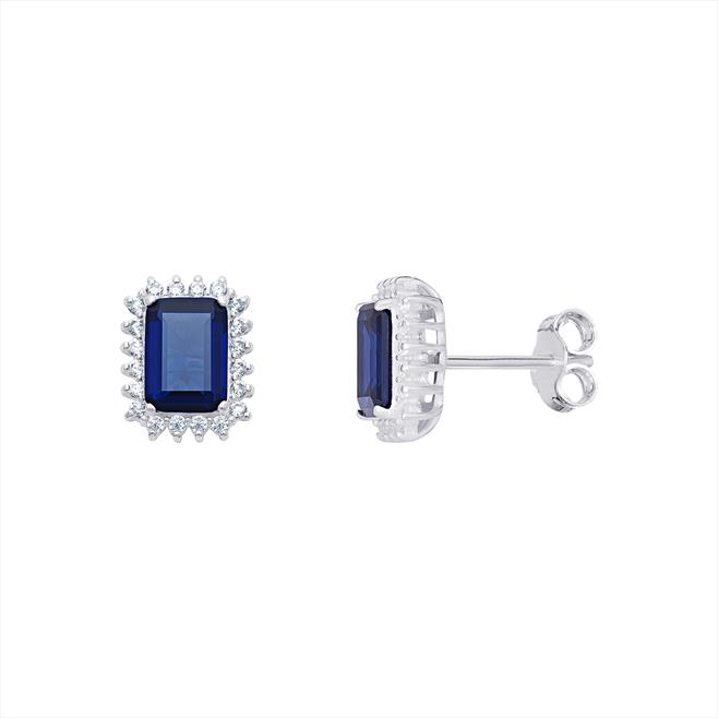 CZ Sapphire Oblong Earrings