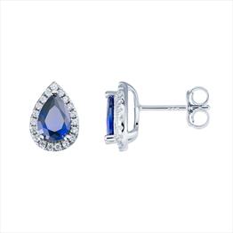 S/S CZ Sapphire Pear Shape Earrings