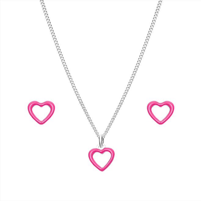 Girls Heart Earrings and Necklace Set