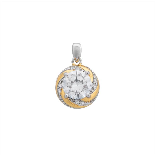 Two Tone CZ Twirl Pendant