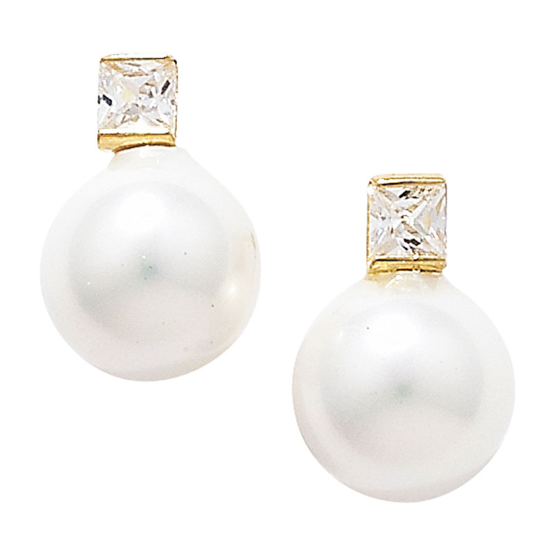 9ct Pearl CZ Earrings