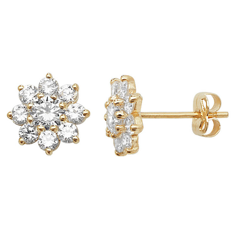 Gold CZ Flower Studs