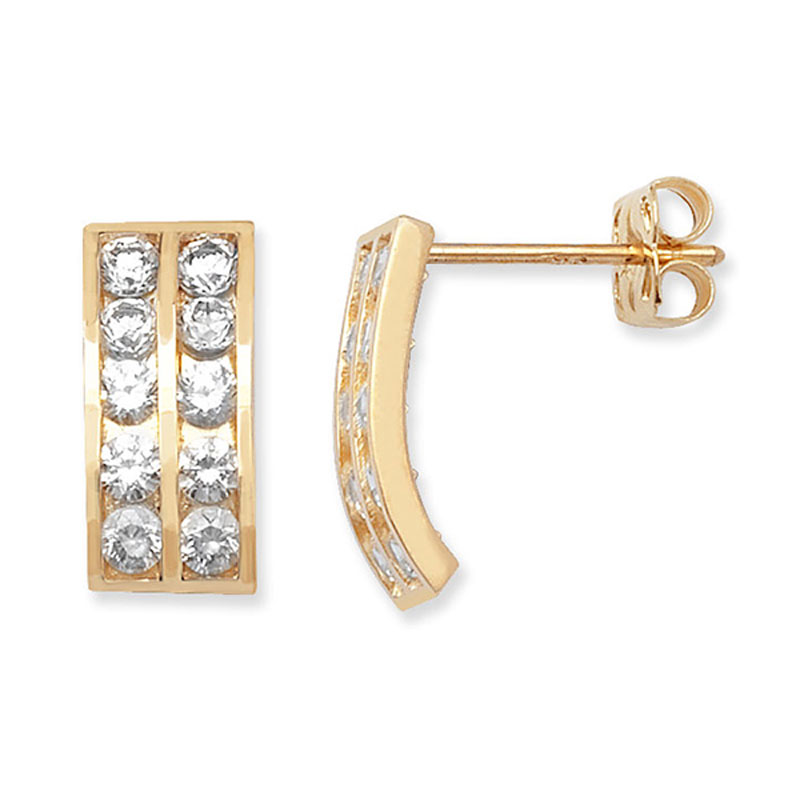 9ct Rectangle CZ Drop Earrings