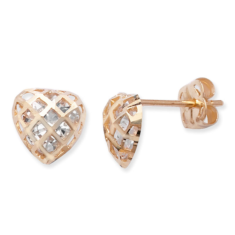 Gold CZ Lattice Heart Earrings