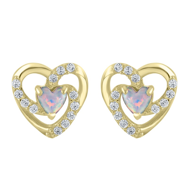 9ct Gold Opal Heart Studs
