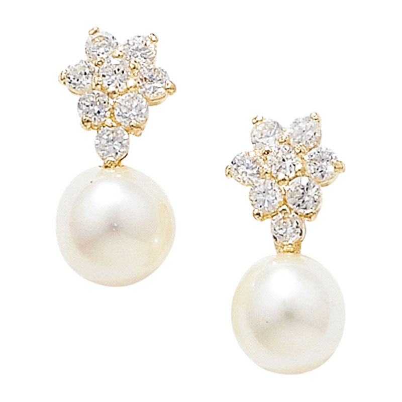 9ct Pearl Drop CZ Earring