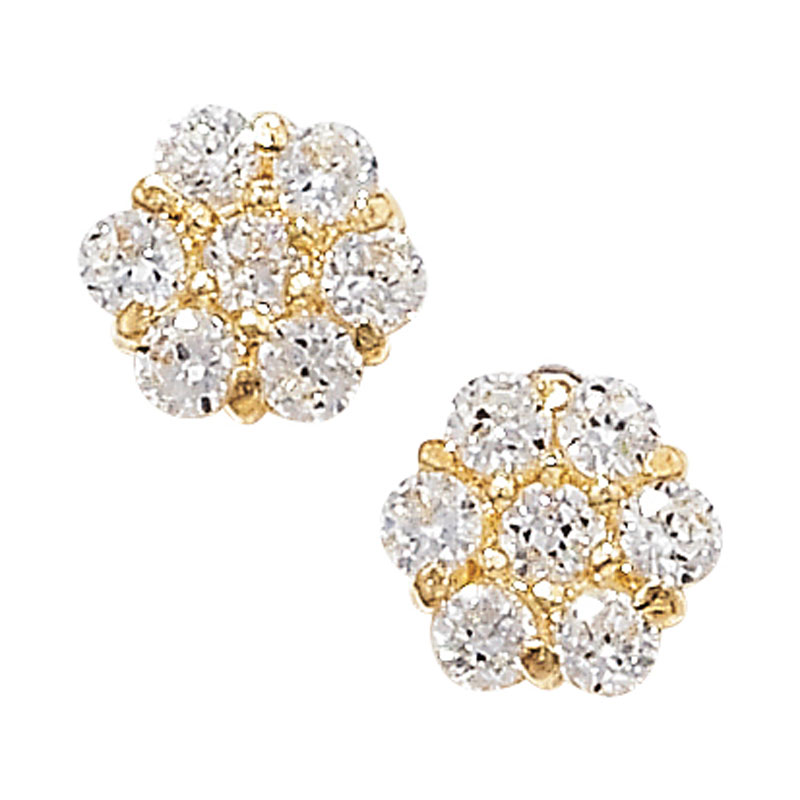 Gold CZ Flower Earrings