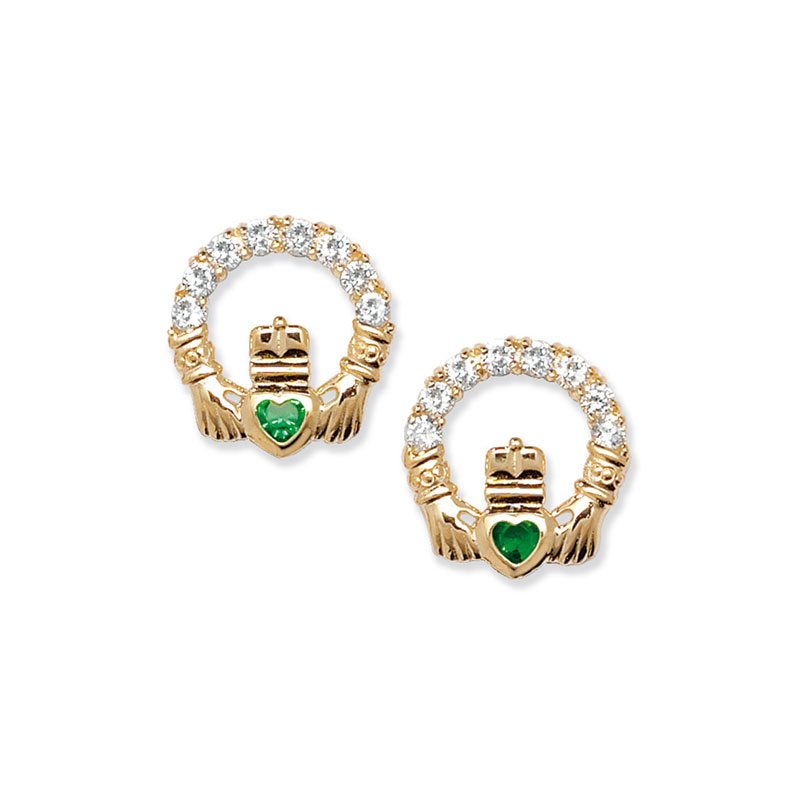 9ct Green CZ Claddagh Studs