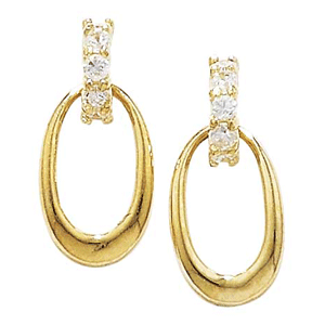Gold CZ Oval Drop Earrings