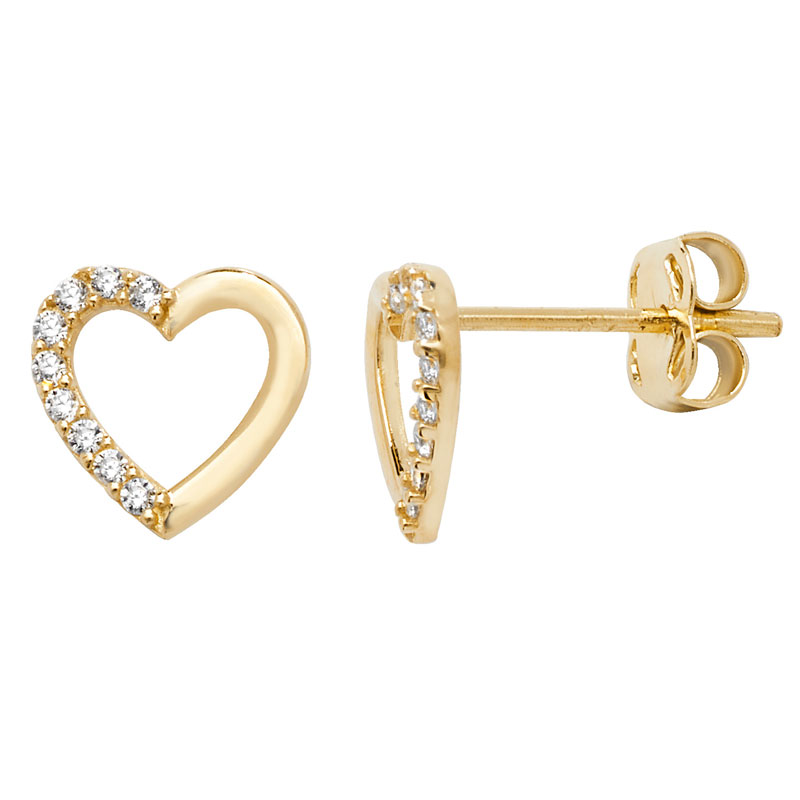 9ct Heart Stud half CZ