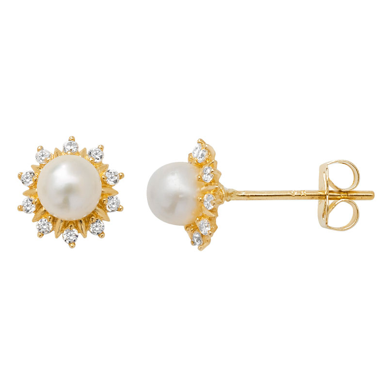 9ct CZ Freshwater Pearl Earring