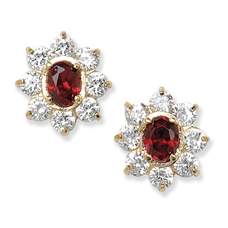 9ct Garnet Flower Studs