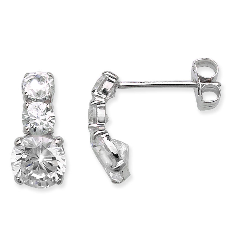 9ct White Gold CZ 3 Drop Earrings