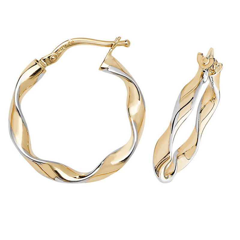 9ct Two Tone Wavy Hoops
