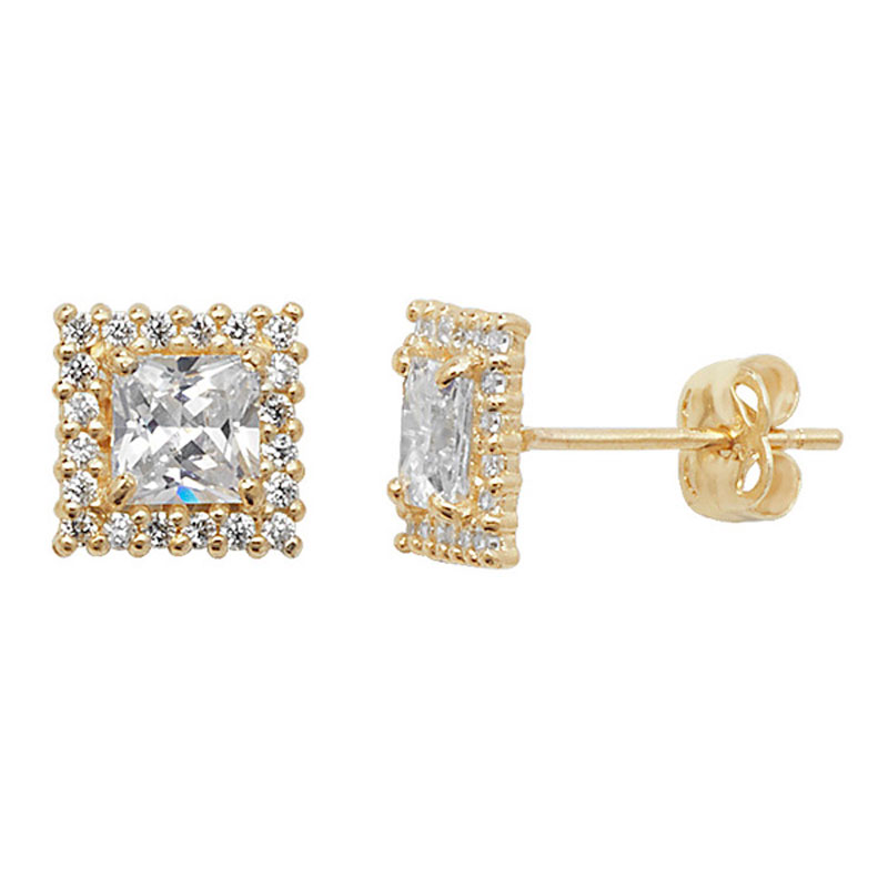 Square 9ct CZ Earrings