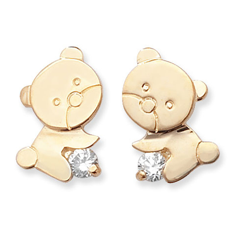 9ct Kids Bear CZ Earrings