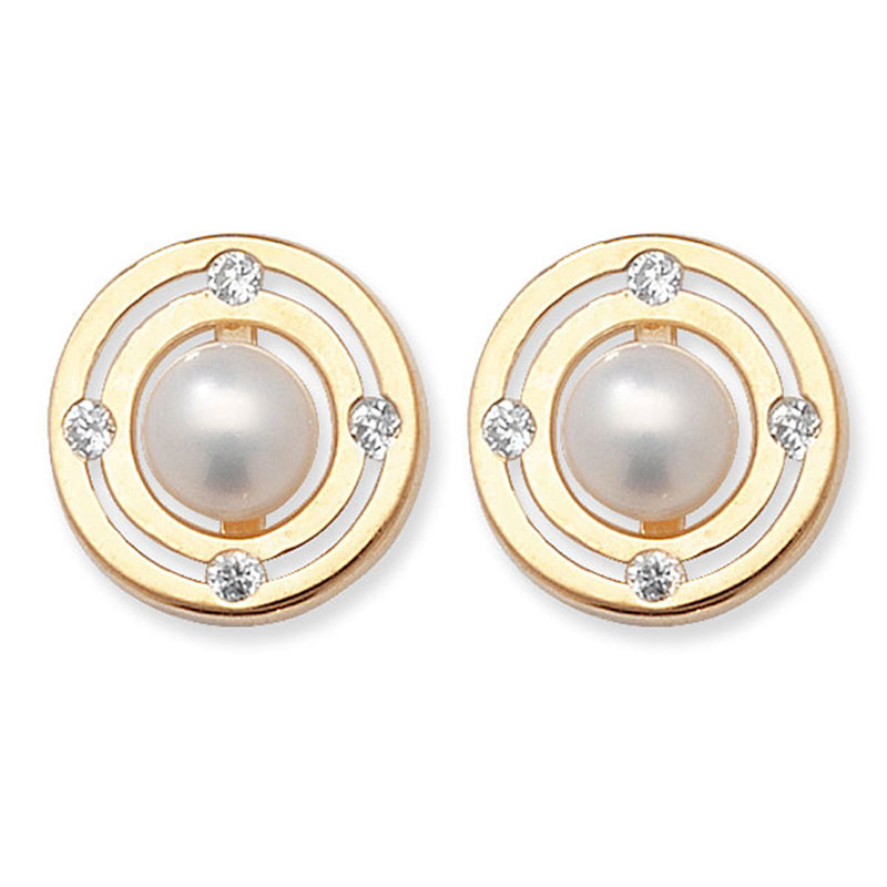 9ct Circle Pearl CZ Stud