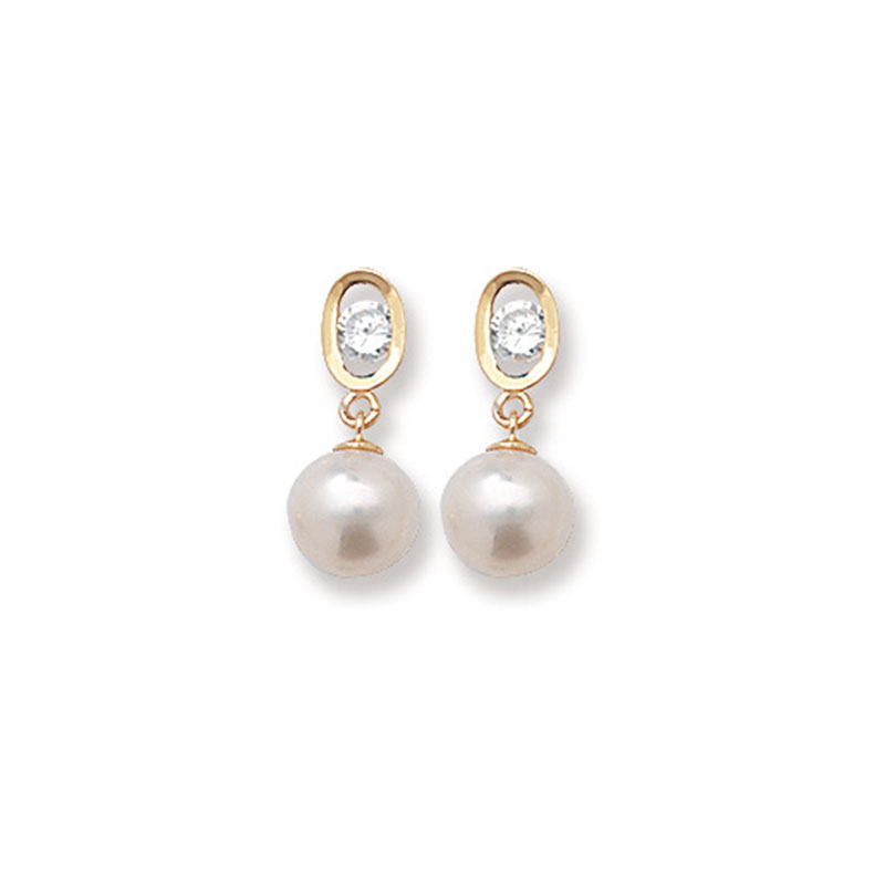 9ct CZ 6mm Pearl Earring