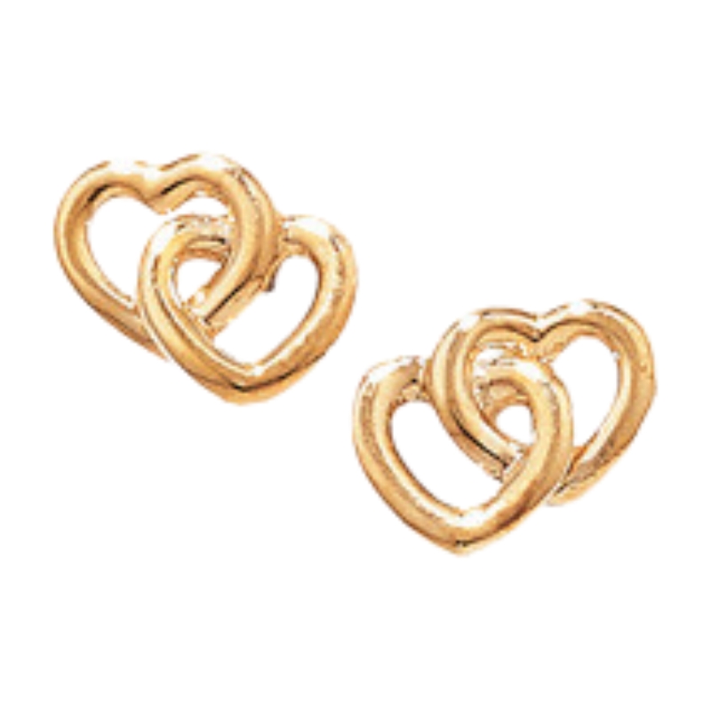 9ct Double Heart Studs