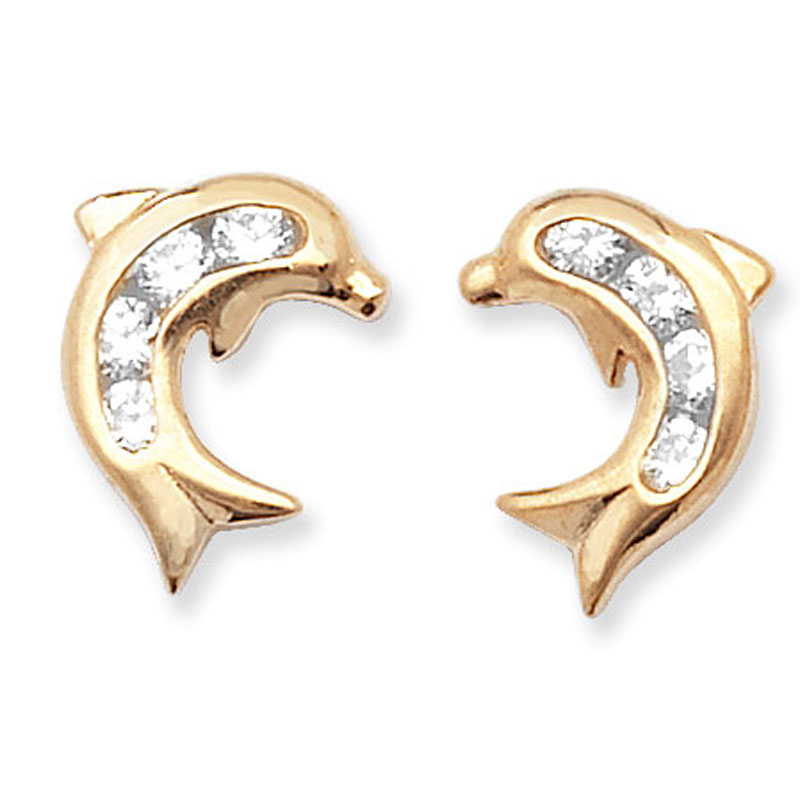 9ct CZ Dolphin Earrings