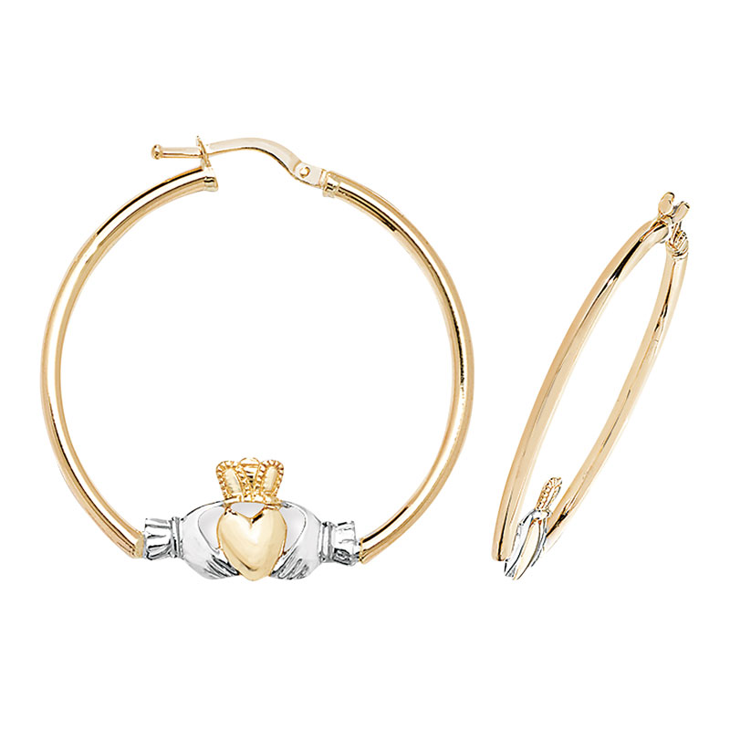 9ct Two Tone Claddagh Hoops