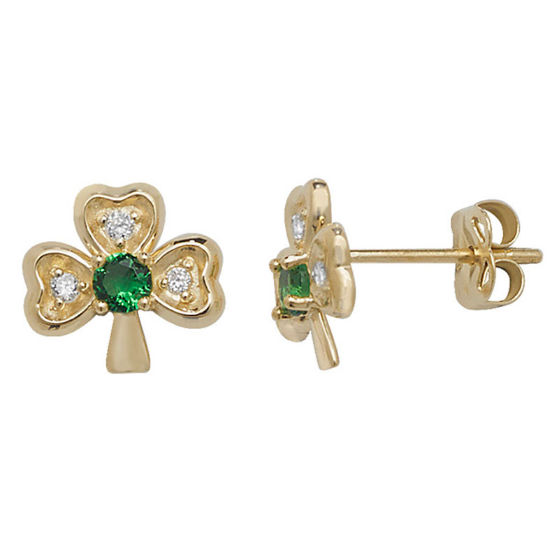 9ct Green CZ Shamrock Earrings