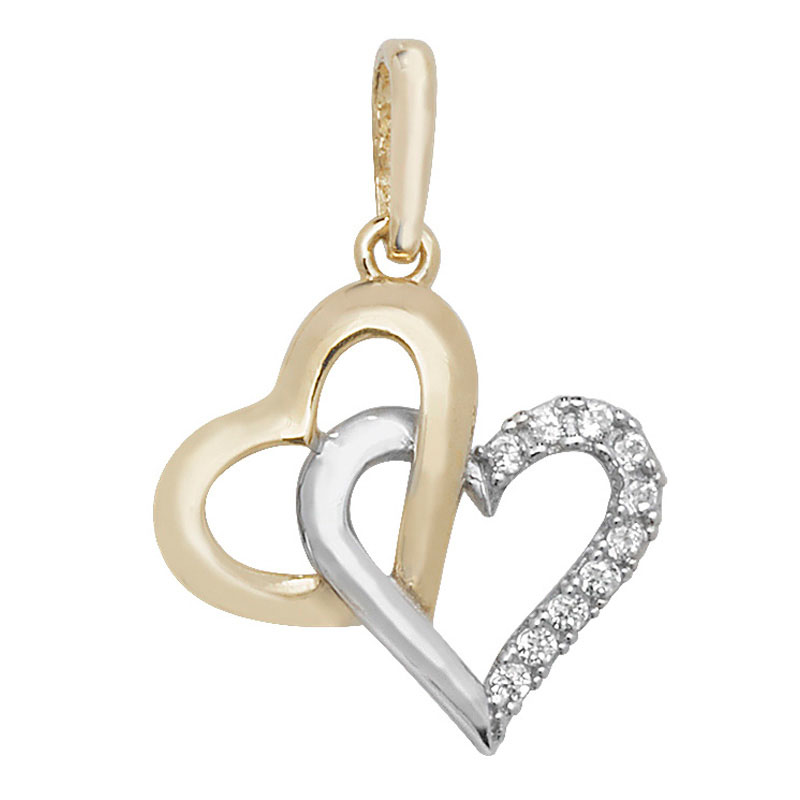 Two Tone 9ct Double Heart Pendant