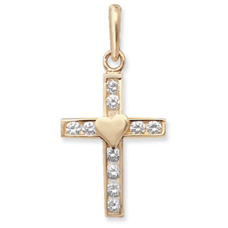9ct Gold Cross With a Heart Pendant