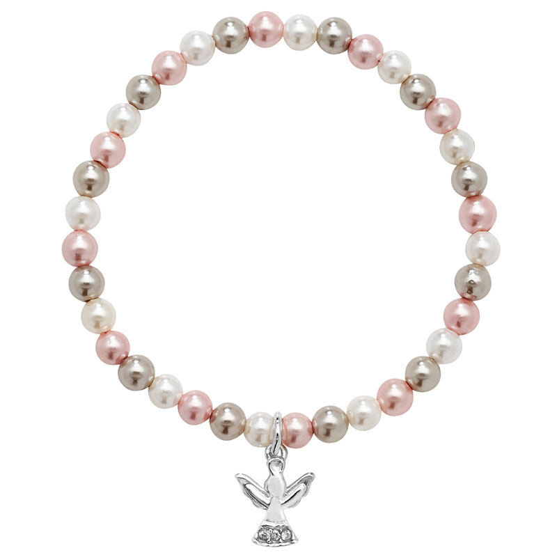 Pearl Bracelet S/S Angel Pendant Set