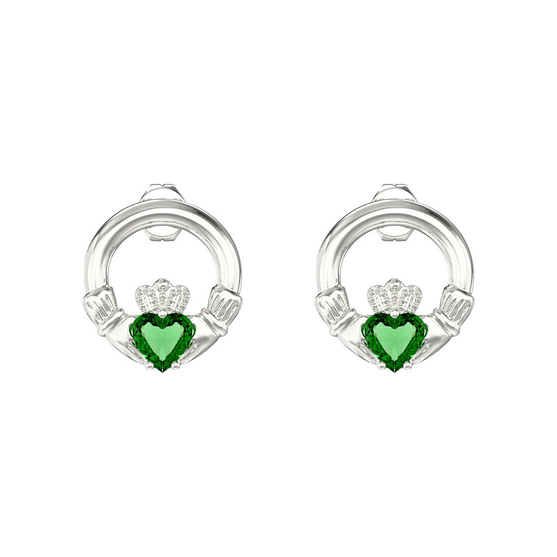 Green Stone Claddagh Stud Set