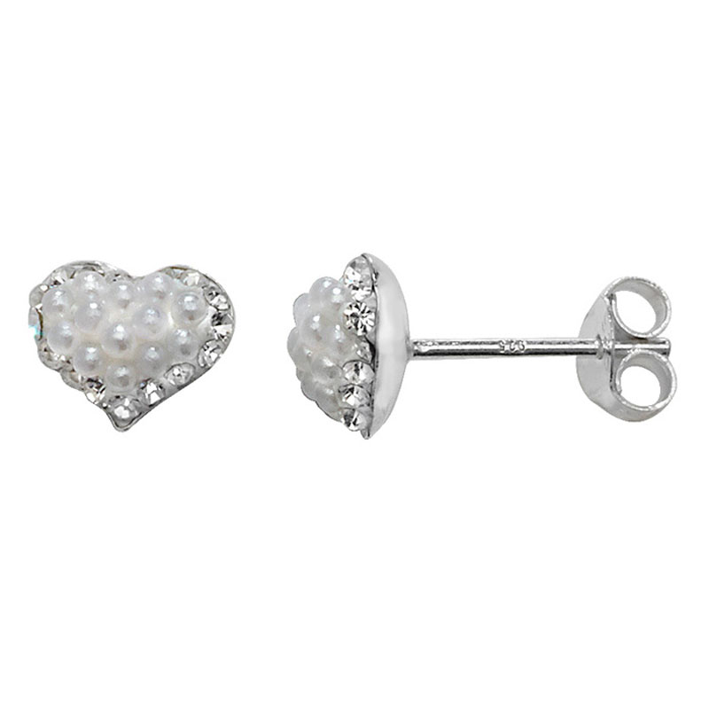 HC S/S CZ Pearl Heart Earring Set