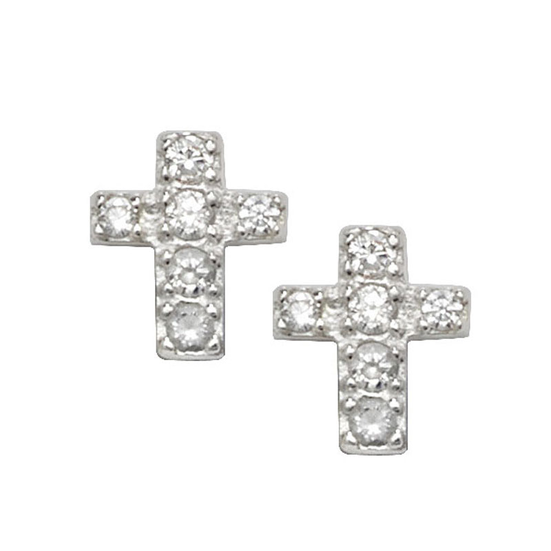 Small CZ Cross Earrings Set