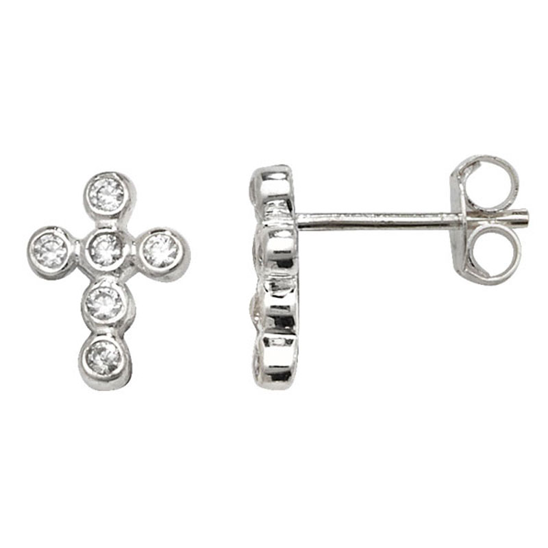 Sterling Silver CZ Cross Earring Set