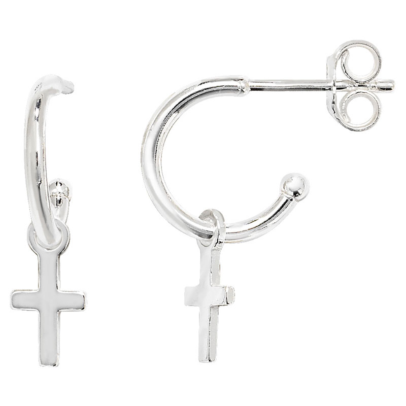 HC S/S 12mm Hoop/Cross Earring Set