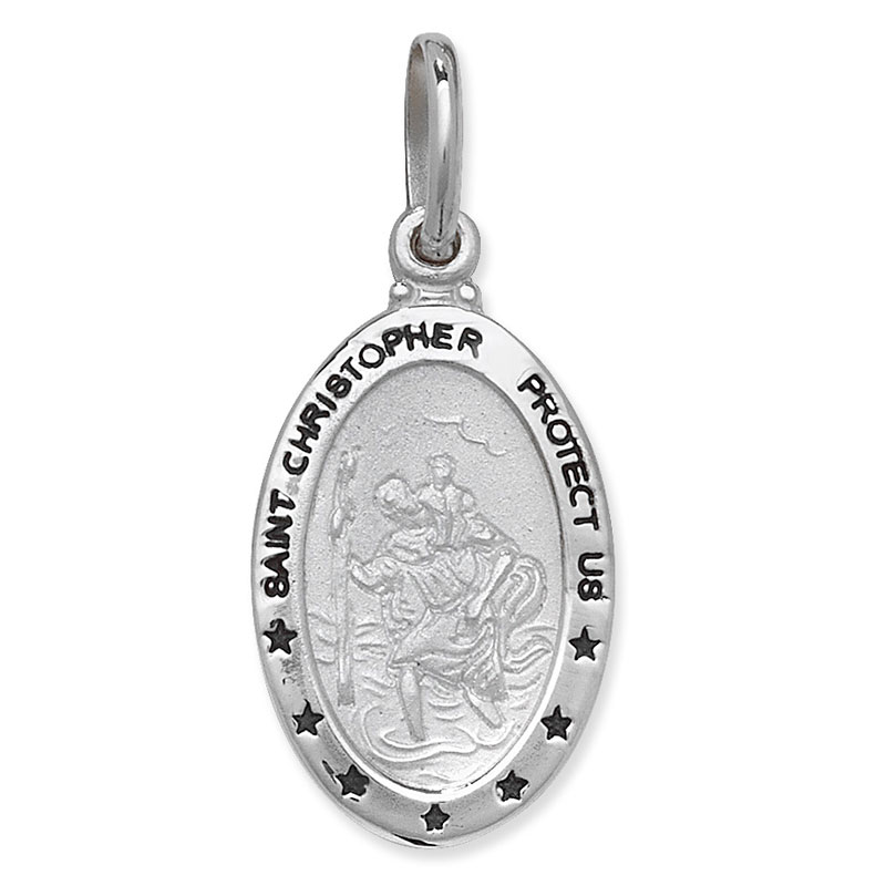 Saint Christopher Protect Us Oval Pendant Set