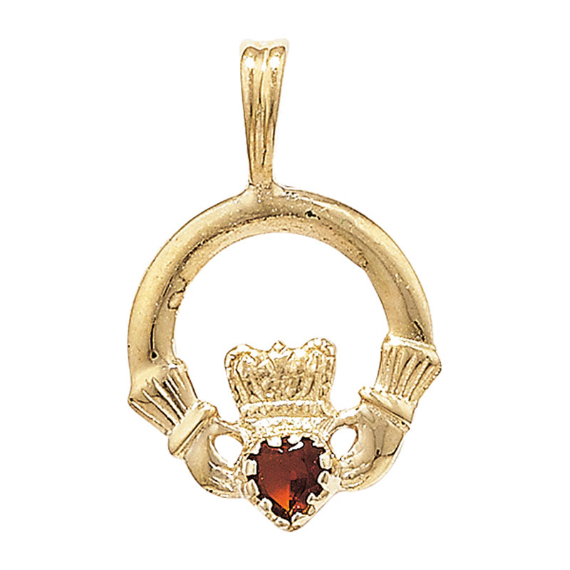 9ct Garnet Claddagh Pendant