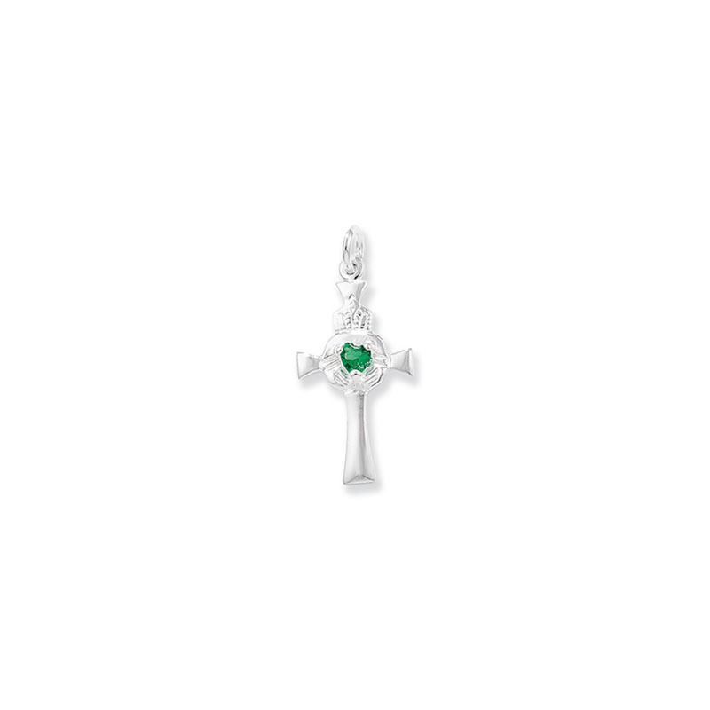 Small Claddagh Cross with green heart