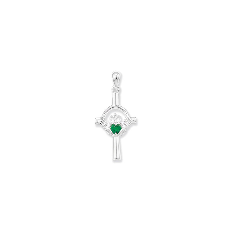 Large Claddagh Cross with Green Heart