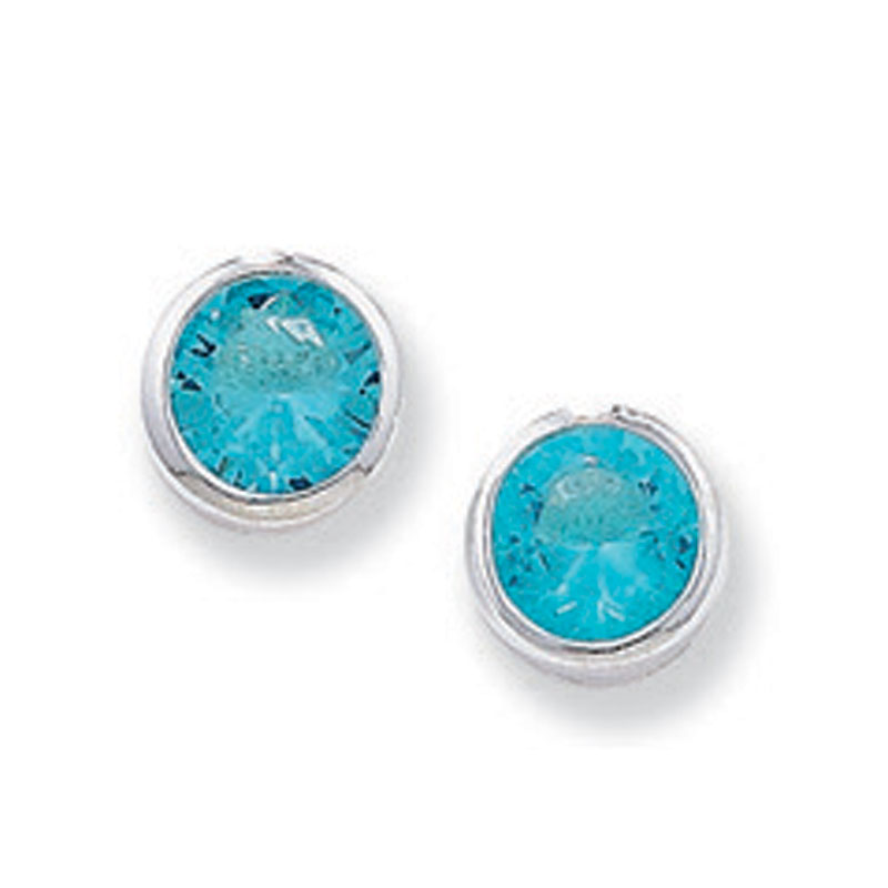 Round Blue CZ Stud Earrings