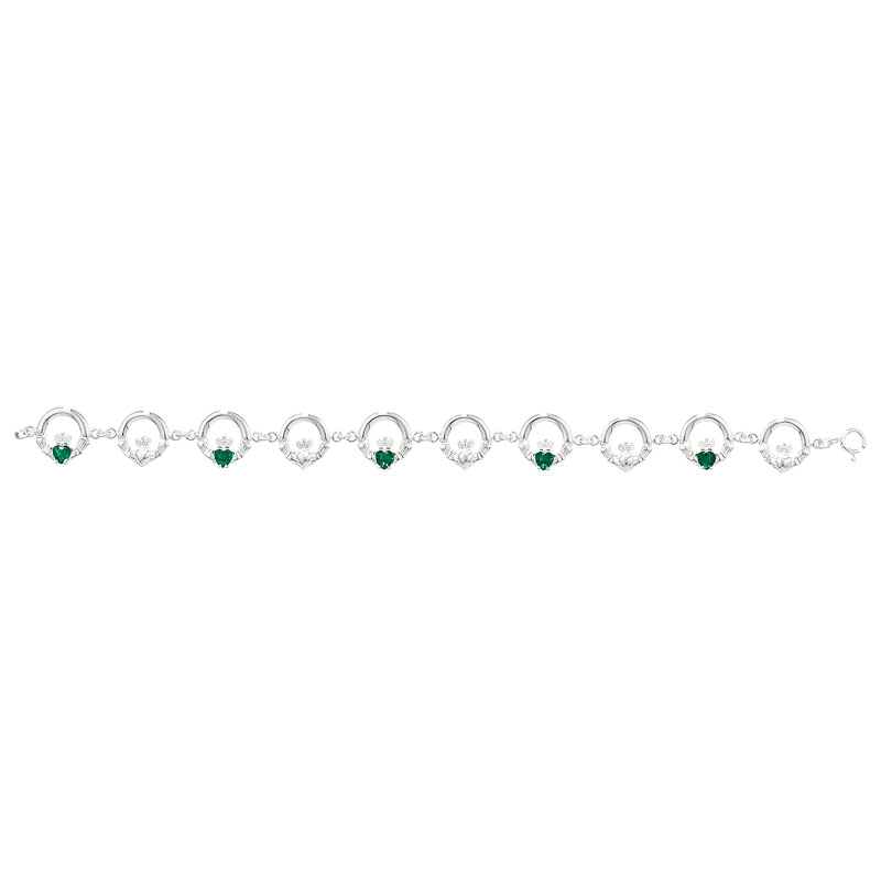 Silver and Green CZ Claddagh Bracelet