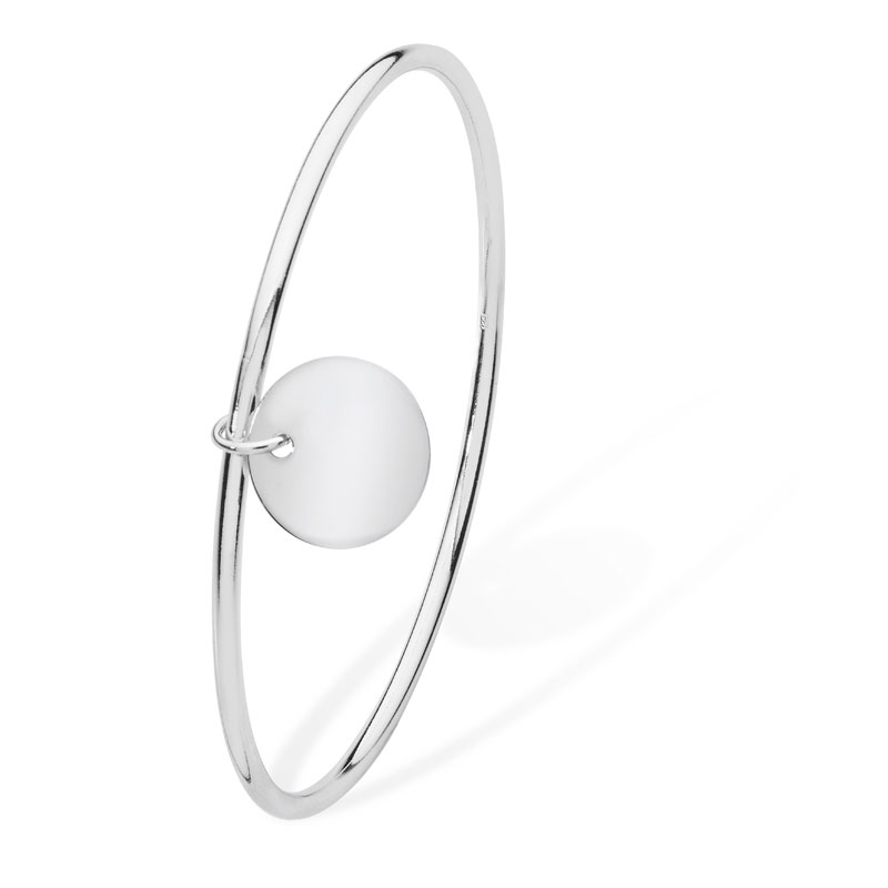 Silver Bangle With Circle Disc