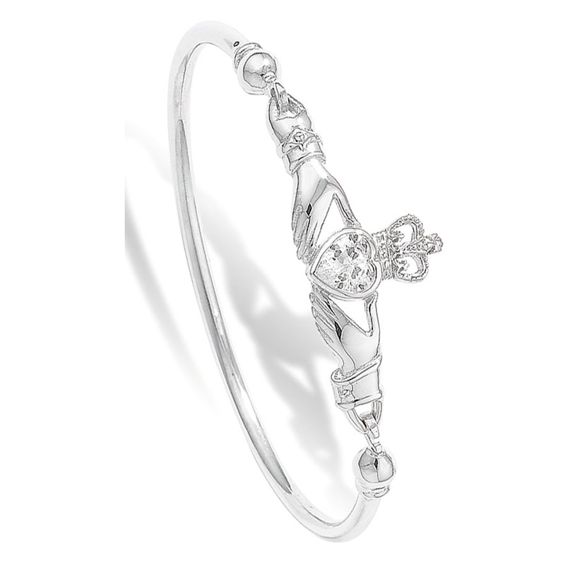 Silver CZ Claddagh Bangle