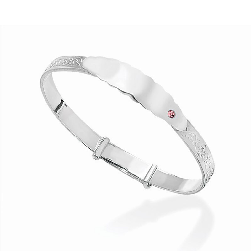 Kids ID Bangle with Pink CZ