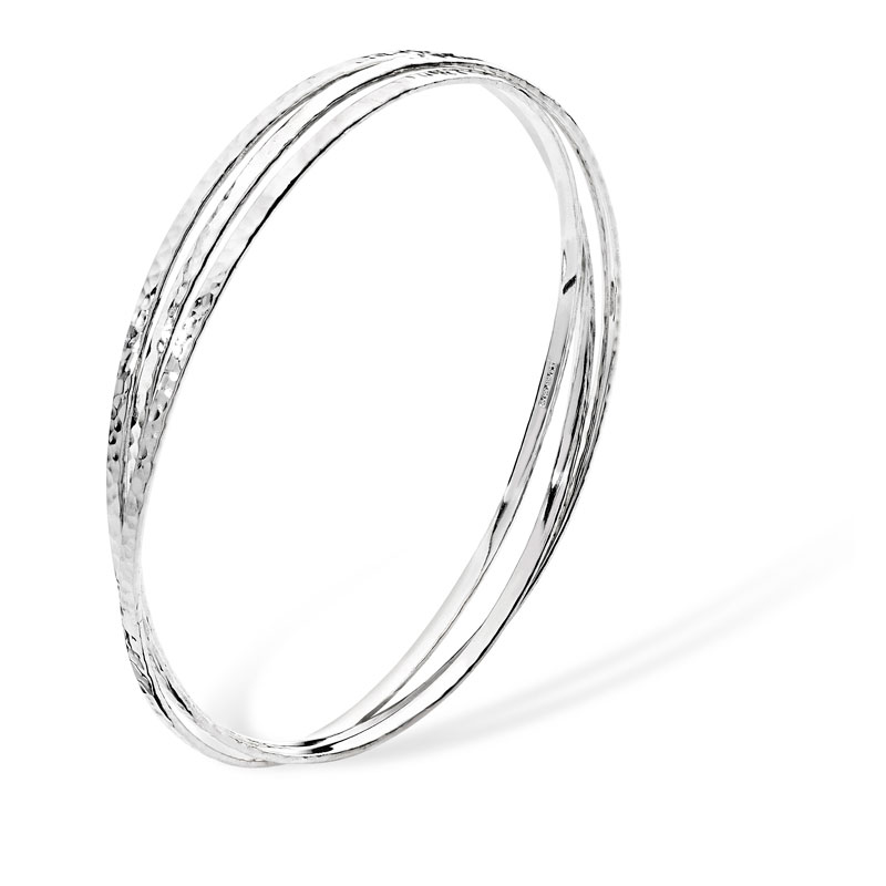 Silver Treble Hammered Style Bangle