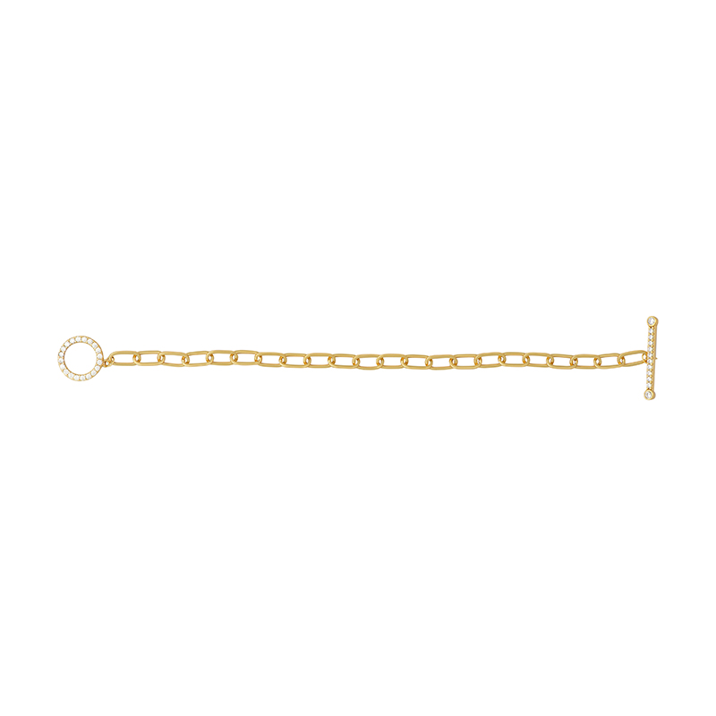 Gold Plated T-BAR Bracelet with CZ Detail