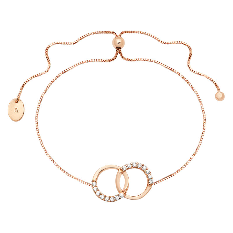 Rose Gold CZ Circle Link Bracelet