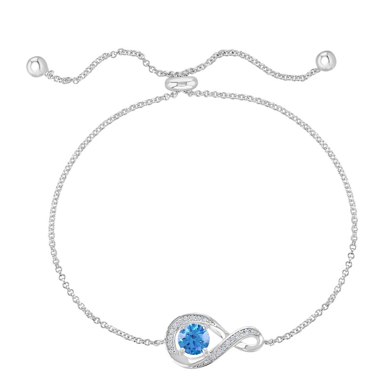 Sterling Silver Blue Topaz CZ Adjustable Bracelet
